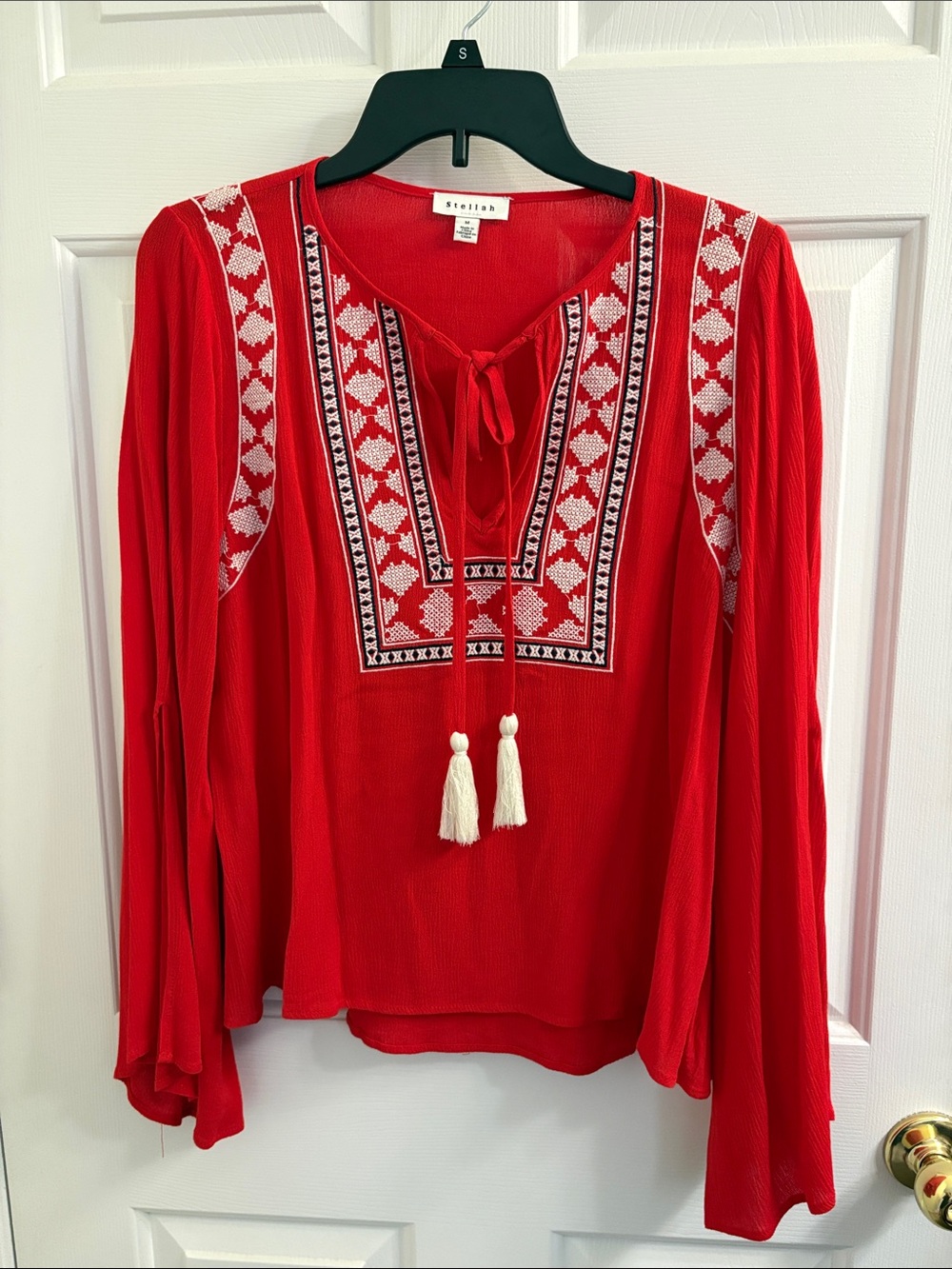 Stellah Red Embroidered Peasant Blouse